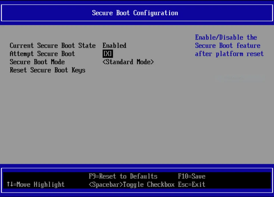 Disable UEFI secure boot